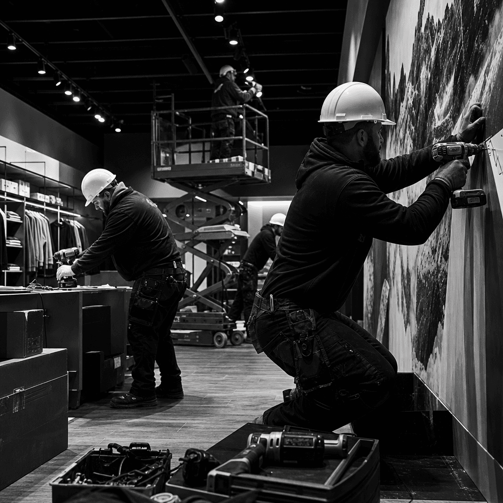 Renegade Contracting Solutions in-house crew installing retail fixtures and graphics